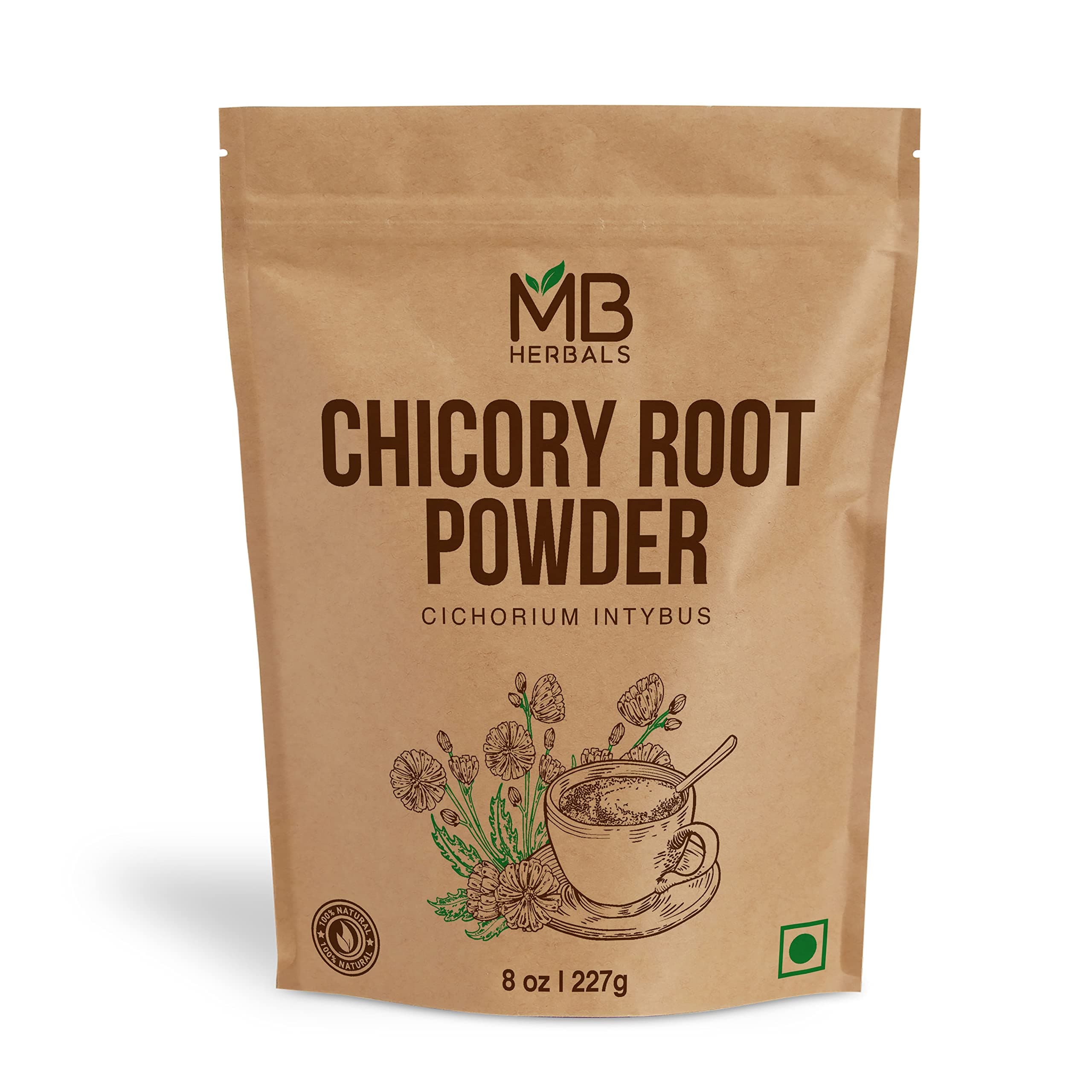 MB Herbals Instant Chicory Root Powder 227 Gram (0.5 lb / 8 oz) | Roasted & Granulated | Gluten Free | Instantly Dissolves in Hot Water and Milk