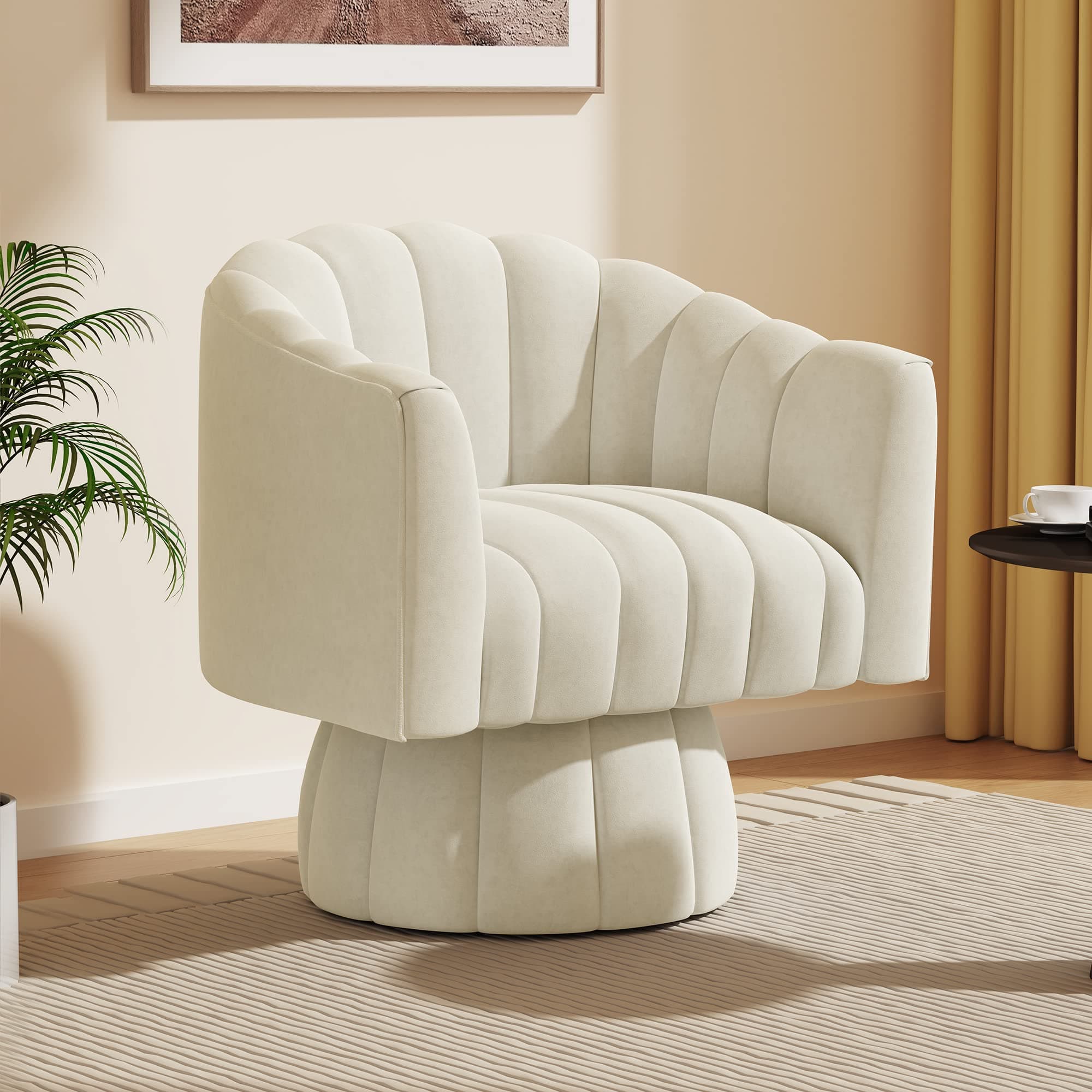 Swivel Accent Chair, 360° Swivel Barrel Chair with Armrest, Velvet Upholstered Single Sofa Reading Chair for Living Room,Bedroom,Waiting Room(Beige)