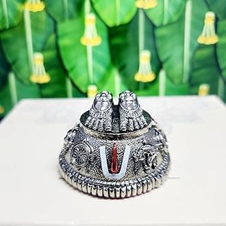 ARNAVIRA® Silver Plated Antique Finish Lord Balaji Charan Paduka | Vishnu Charan Paduka for Pooja Room/Car Dashboard/Gifting (Balaji Silver Antique, Large)