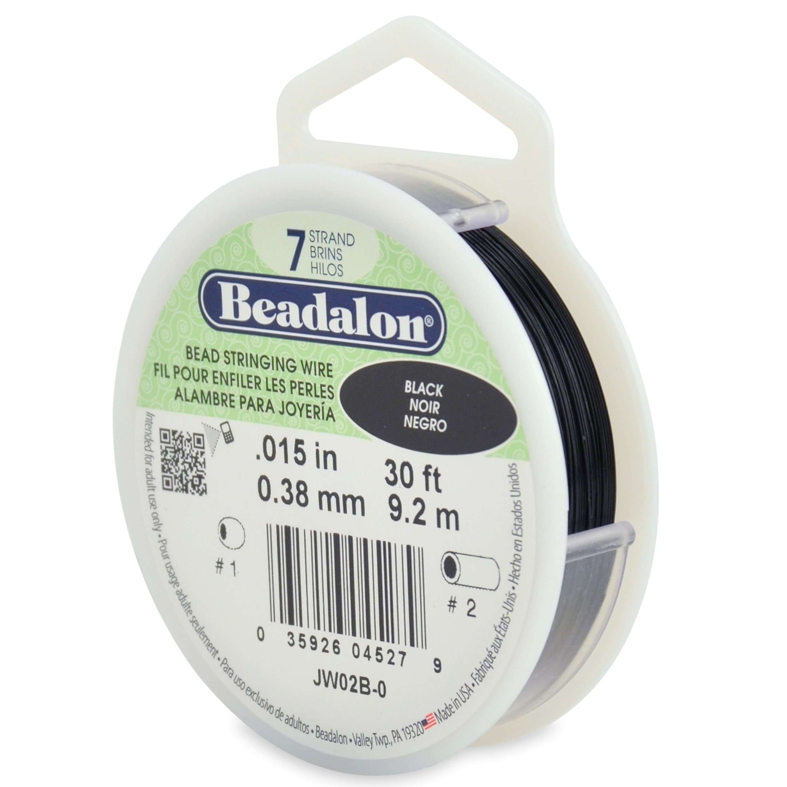 Beadalon 7 Strand Stainless Steel Bead Stringing Wire, 0.015 in / 0.38 mm, Black, 30 ft / 9.2 m