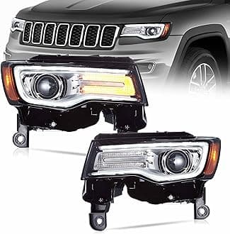 VLAND LED Headlights Fit for 2014-2022 Grand Cherokee, Front Lights with Blue Dynamic Startup DRL, W/Sequential Turn Signal, Chromed Housing