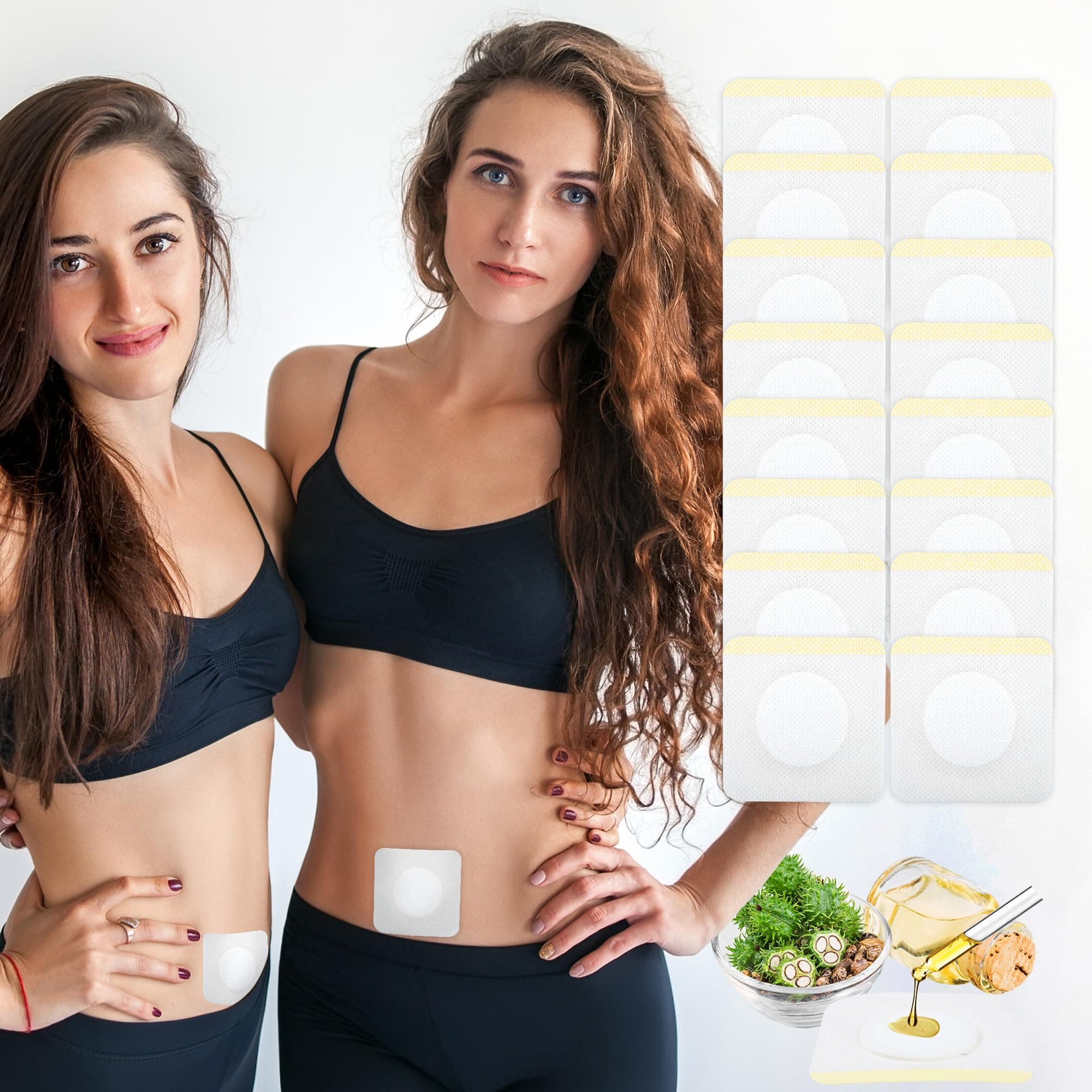 Langsprit 16 Pcs Disposable Castor Oil Pack Wrap for Belly Button,Organic Cotton Self Adhesive Castor Oil Belly Button Patch,Small Castor Oil Self Adhesive Patch Pads