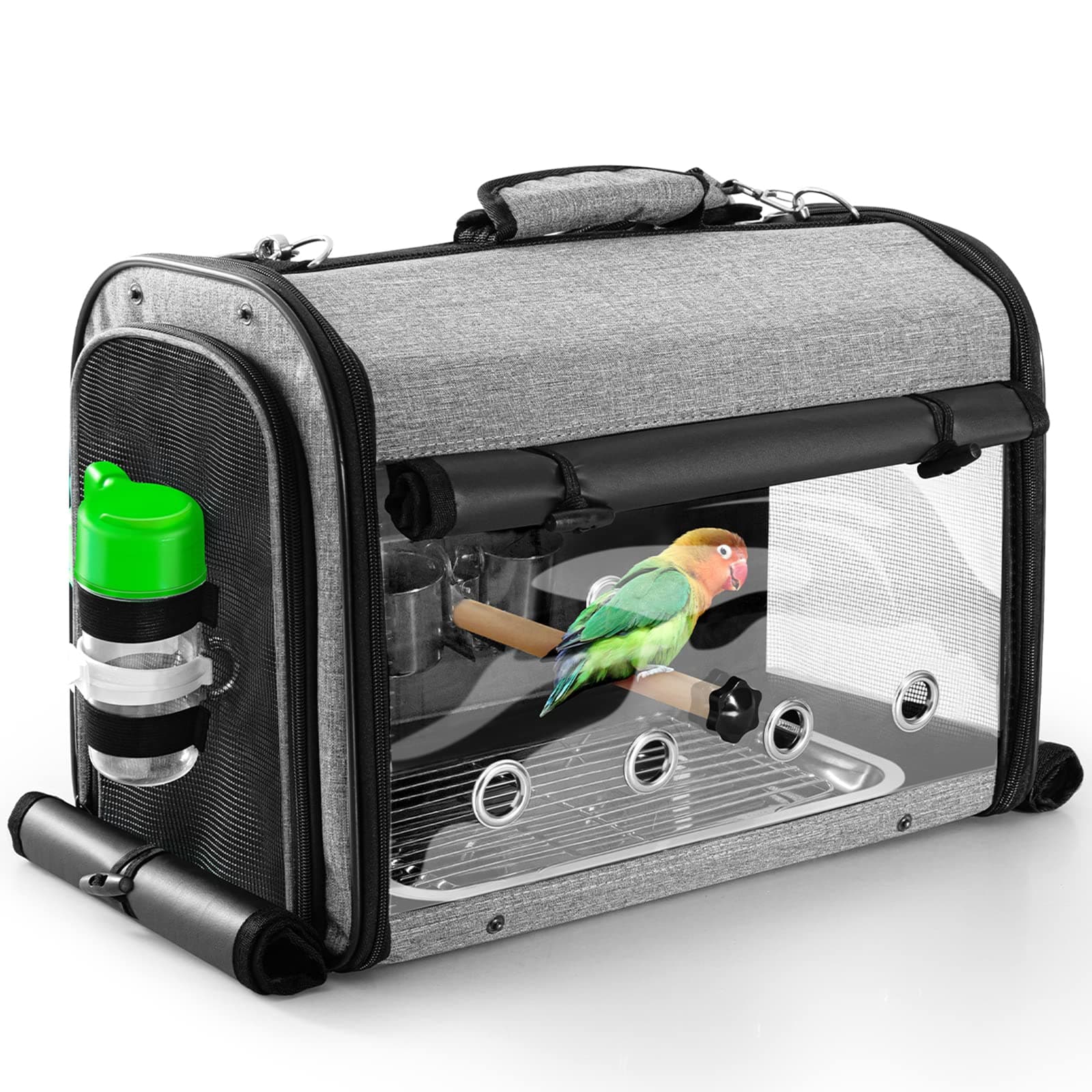 SUERTREE Bird Carrier Bag with Stand, Lightweight Backpack for Parrot, Portable Cockatiel Travel Cage with Accessories, Pet Transparent Breathable Carrier