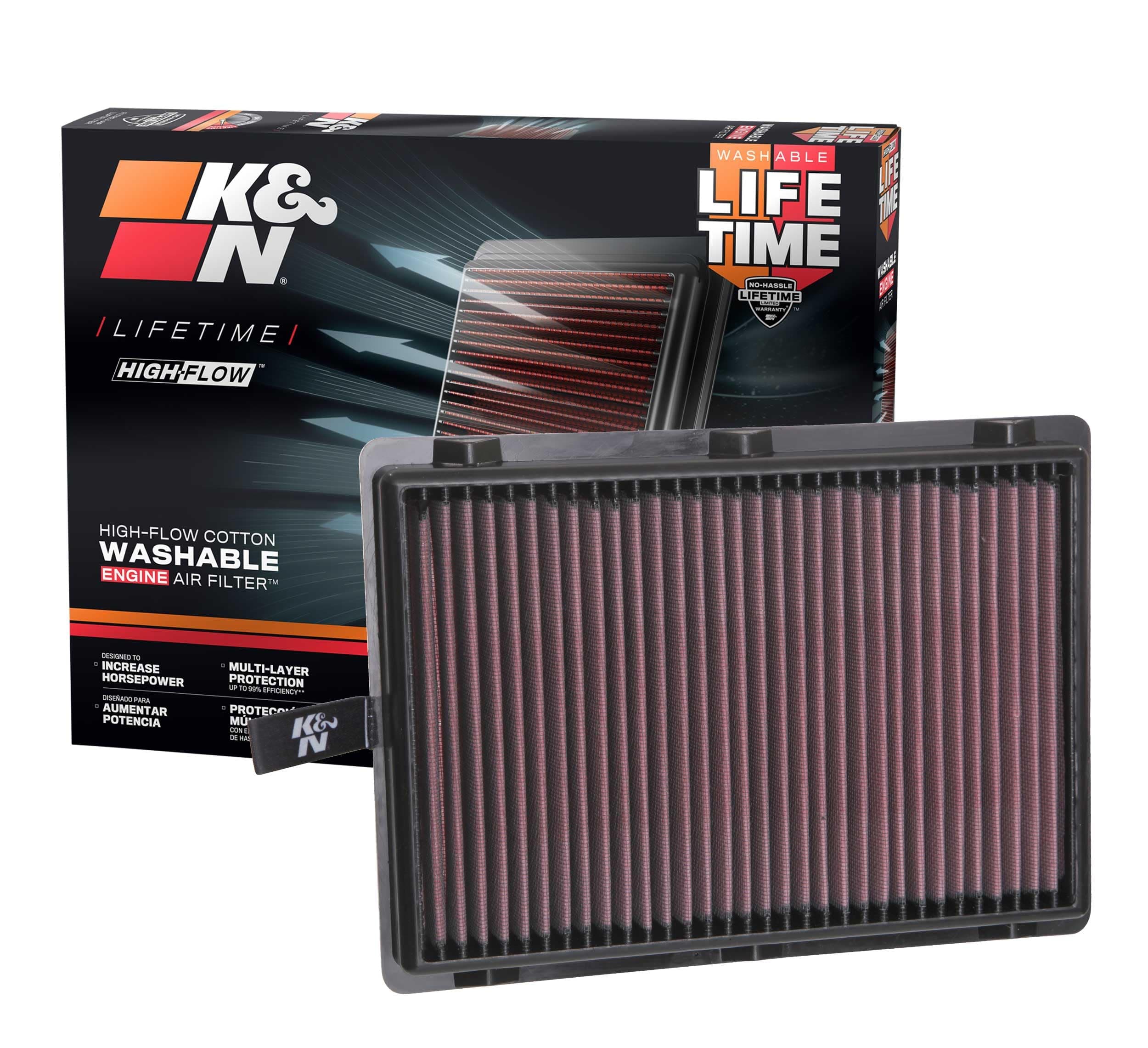 High-Flow Original Lifetime Engine Air Filter: Increase Power: Premium, Washable: Compatible with 2015-2025 HYUNDAI/KIA: Palisade, Santa Fe, Carnival, Sedona, Sorento, Telluride, 33-5075