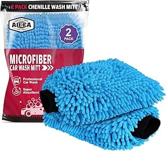 AIDEA Car Wash Mitt Microfiber-2PK, Scratch & Lint Free, Premium Chenille Microfiber Wash Mitt-Blue Regular Size (7.12''X10.14'')