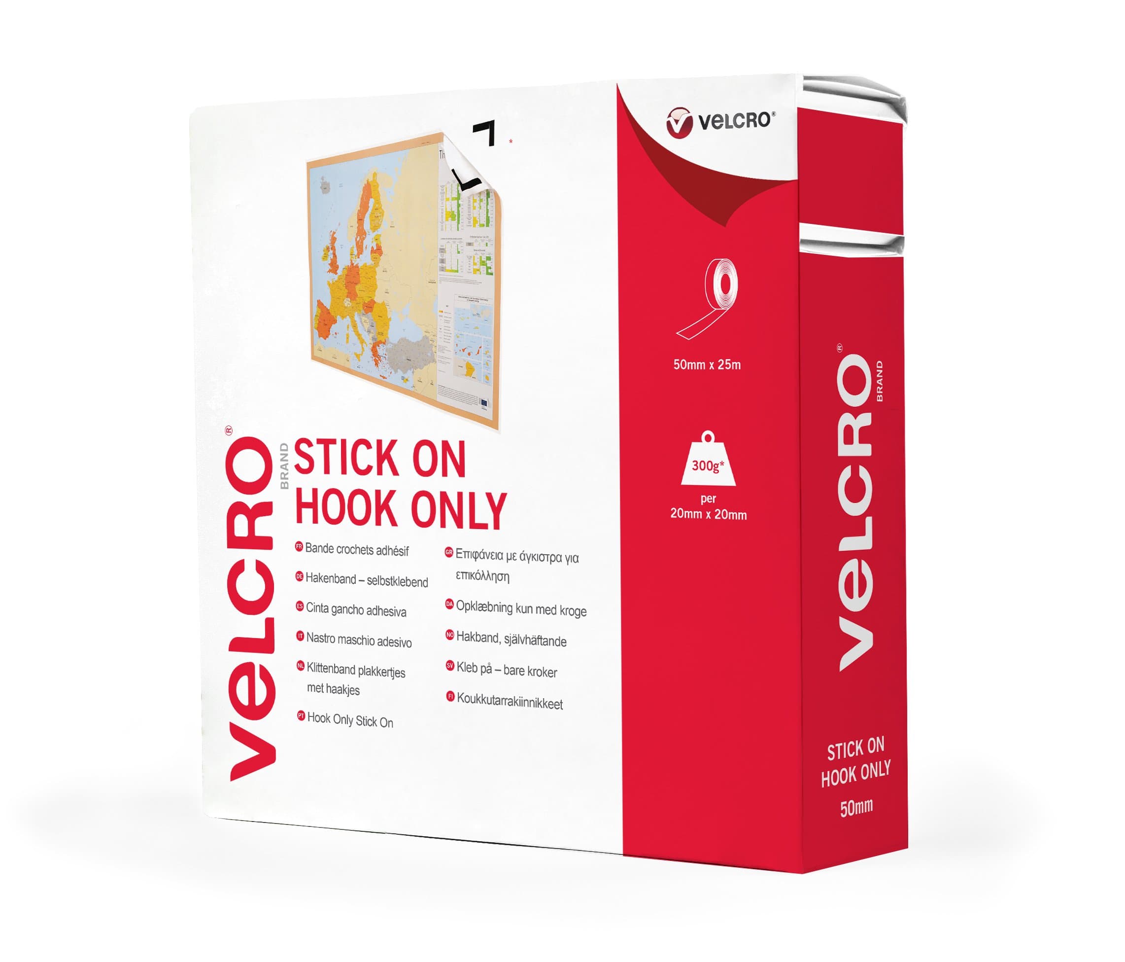 VELCRO Brand VEL-EC60367 White Hook Side Stick On Tape Roll, 50mm x 25m