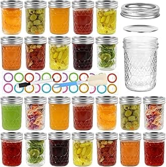 8oz mason jars with Silver Lids&Bands 24Pack and Stickers, Small Mason Jars 8 oz - Half Pint Canning Jars 8oz Glass Jars with Lids for Oats/Jelly/Jams/Crafts/Candles