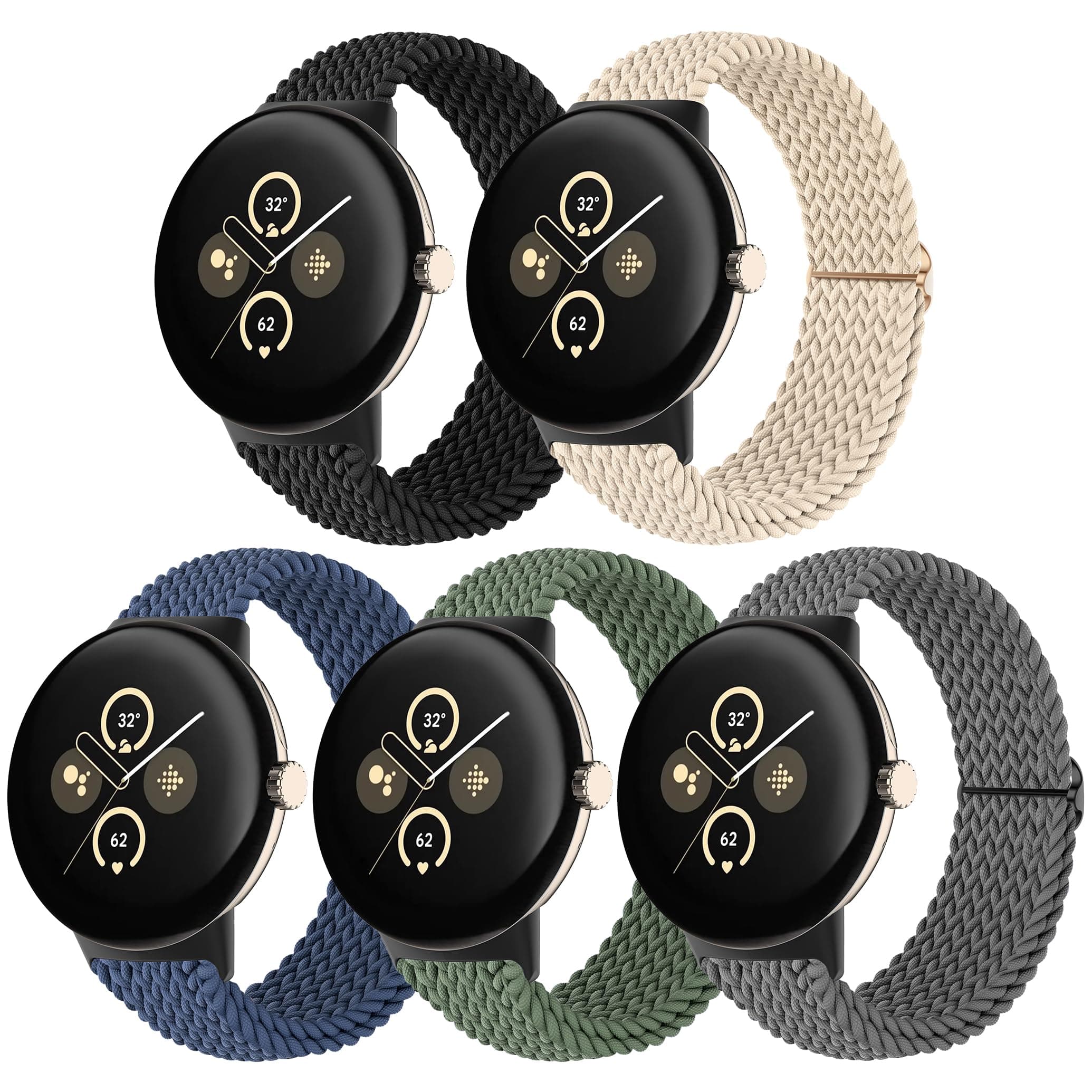 Braided Bands Compatible with Google Pixel Watch 3 41mm Band, Stretchy Nylon Strap Replacement for Google Pixel Watch 2/1 Bands for Women(5 Pack)