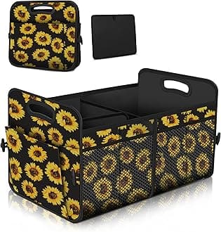 Femuar Car Trunk Organizer with 72L Large Capacity Waterproof Collapsible and 11 Pockets, Trunk Organizer for Car SUV/Jeep/Sedan, Large Size, Sunflower