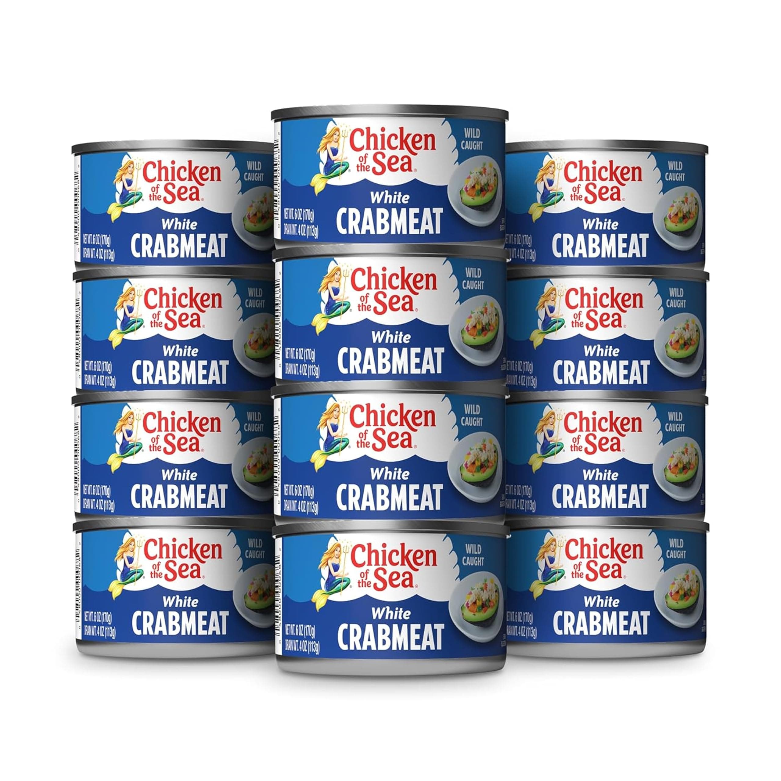 Wild Caught White Crab Meat, 6 oz Cans, 12-Count – High Calcium, High Protein Canned Crab Meat – Delicious & Nutritious, Perfect for Dips, Soups, & More