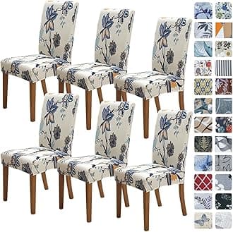 SPRINGRICO Chair Covers for Dining Room 6 Pack, Stretch Dining Chair Cover, Washable Spandex Kitchen Parsons Chair Slipcovers, Removable Seat Protector for Home or Party (Set of 6, Flower Pot)