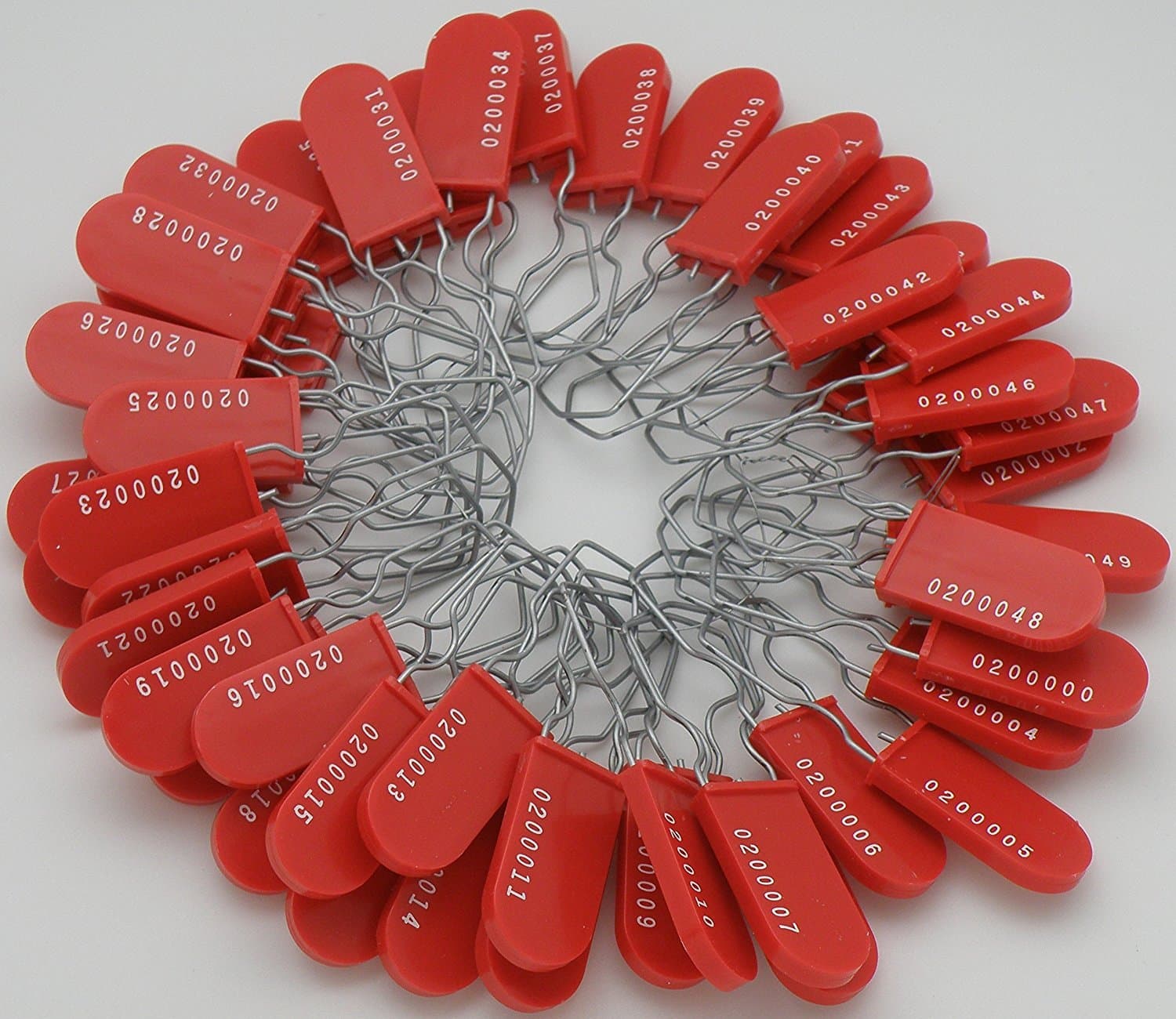 Plastic Padlock Security Seal with Large Shackle Metal Wire (Red, 50 Pack) (Red)