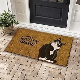 QISPIOD Welcome to Our Home Black Cat Doormat - Home Decorative Mat, House Warming Gift, Non-Slip Absorbent Mud Trapper Rug for Bathroom, 16x24 Inch