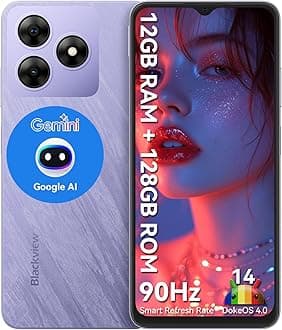 Blackview WAVE 8 Unlocked Mobile Phones, 12GB+128GB/2TB, Octa-Core 4G Android 14 Smart Phone, 13MP+8MP AI Camera 5000mAh/10W, Dual SIM Smartphone, 6.56" HD+, GPS/OTG, Fingerprint/Face ID, Purple