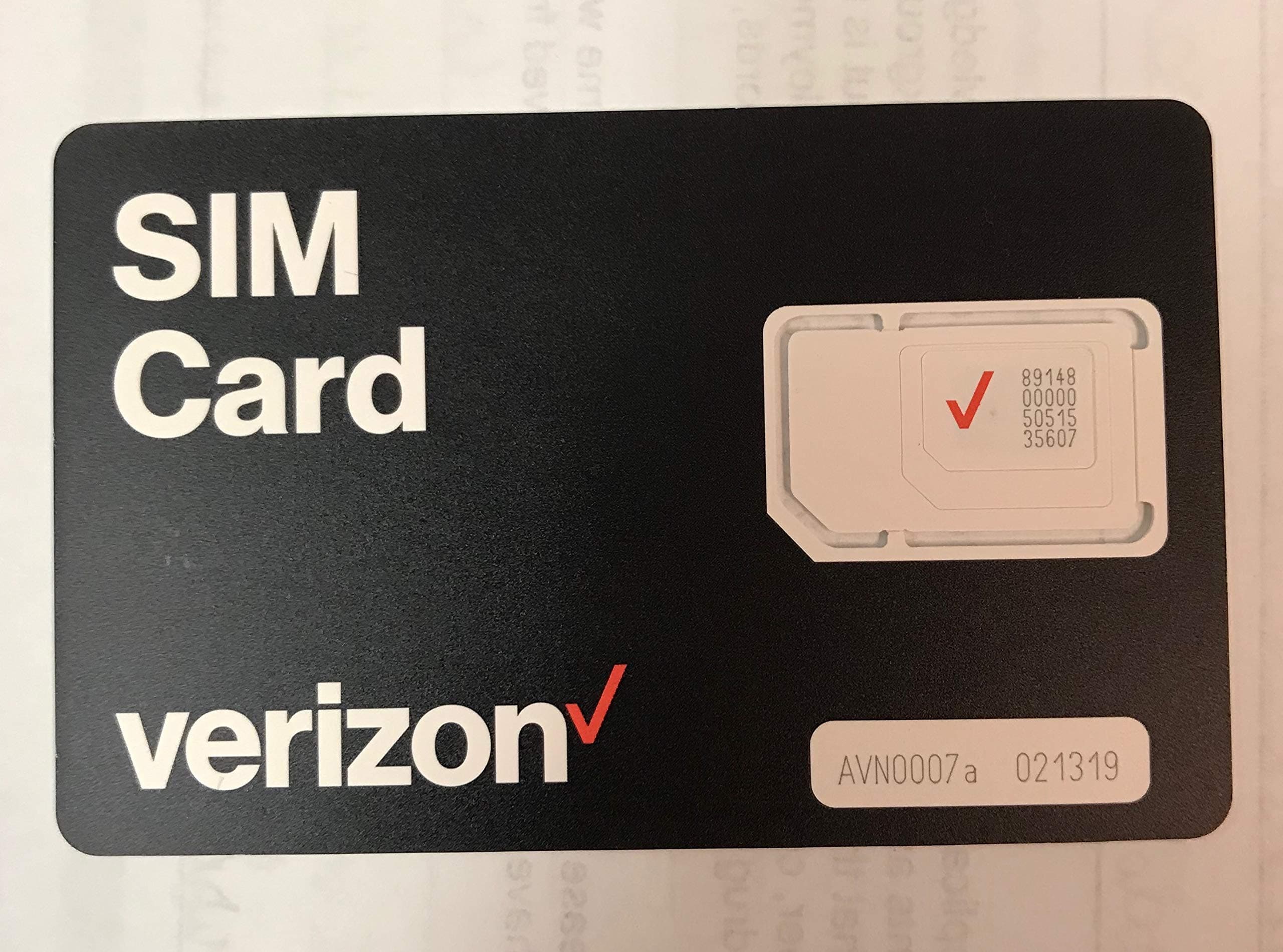 Verizon Wireless prepaid activation kit with $40 plan universal nano size SIM card.