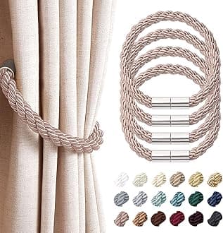 NICEEC 4 Pack Strong Magnetic Curtain Tiebacks Modern Simple Style Drape Tie Backs Convenient Decorative Weave Rope Curtain Holdbacks for Thin or Thick Home & Office Window Draperies (Grey Coffee)