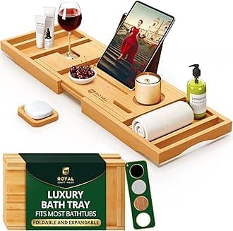 Luxury Bathtub Caddy Tray, 1 or 2 Person Bath and Bed Tray, Bath Tub Table Caddy with Extending Sides - Soap Dish (Natural)