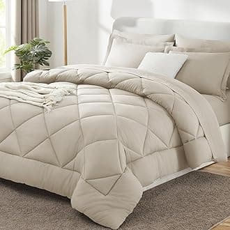 CozyLux Full Size Comforter Sets Oatmeal - 7 Pieces Bed in a Bag Full, Luxury Soft Bed Set for All Seasons, Bedding Set with Down Alternative Comforter, Sheets, Pillowcases & Shams