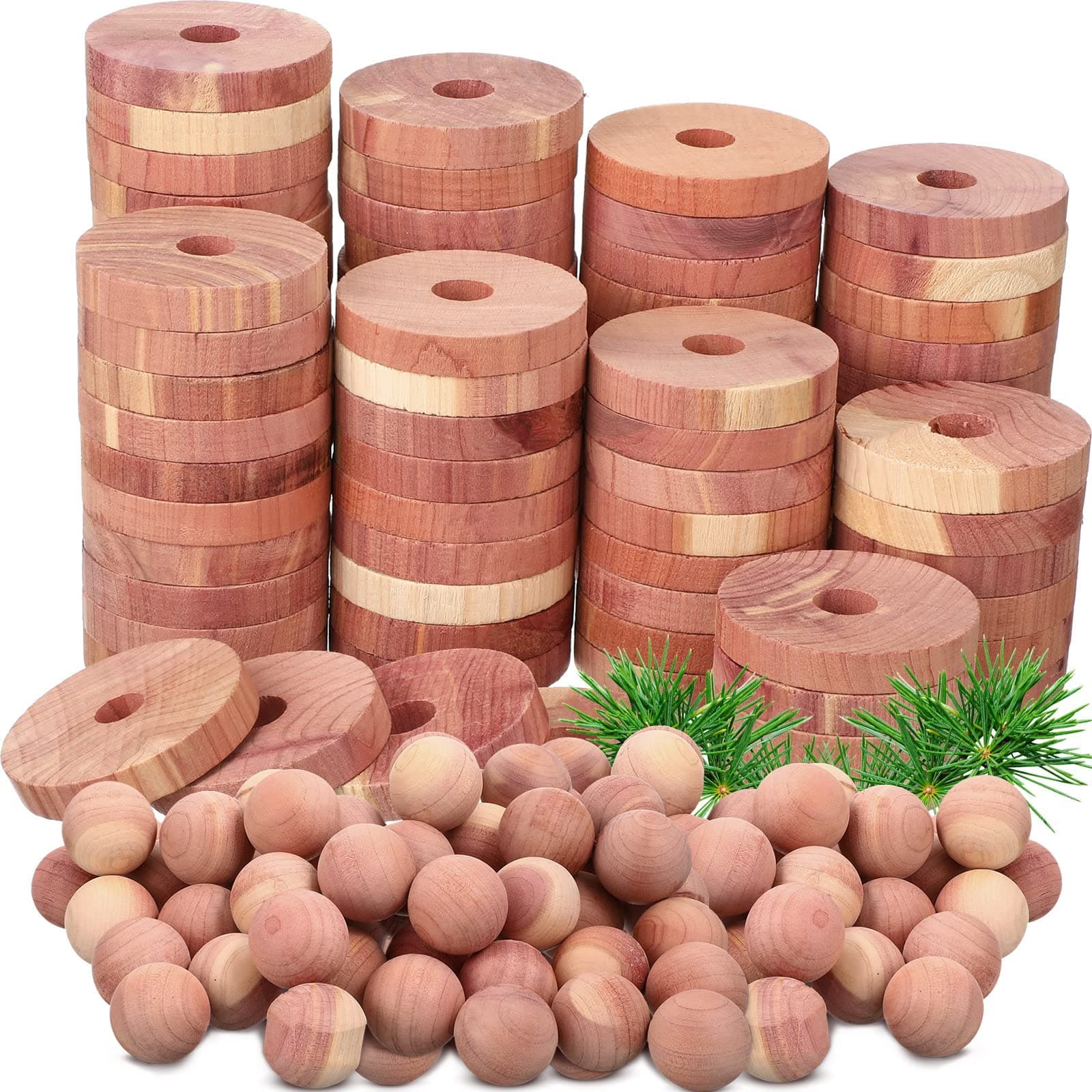 KASTWAVE 50 Cedar Wood Blocks for Clothes Storage - 25 Balls & 25 Rings, Natural Aromatic Deodorizer for Shoes, Drawers & Closets