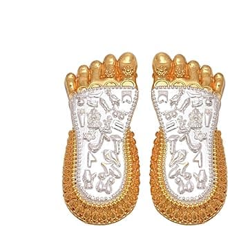 CarataWala Handmade 24K Gold and 999 Silver Plated Shri Lakshmi Charan Paduka Lakshmi Feet for Home Entrance & Pooja Mandir Perfect Return Gift for Diwali Navratri Weddings & House Warming (3 inch 1)