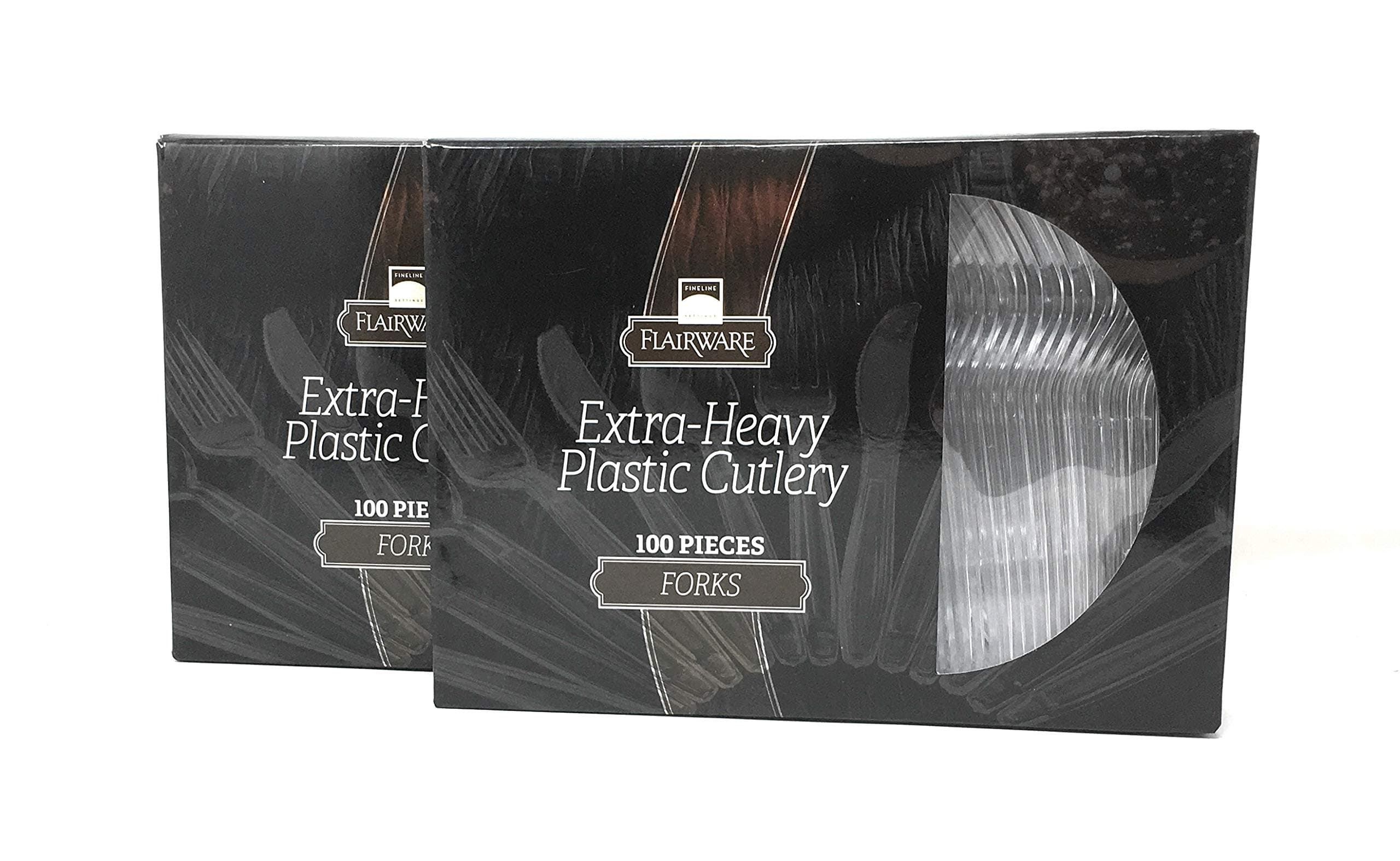 Fineline Settings 200-Piece Extra Heavy Cutlery Forks, Clear. 2x 100 Packs