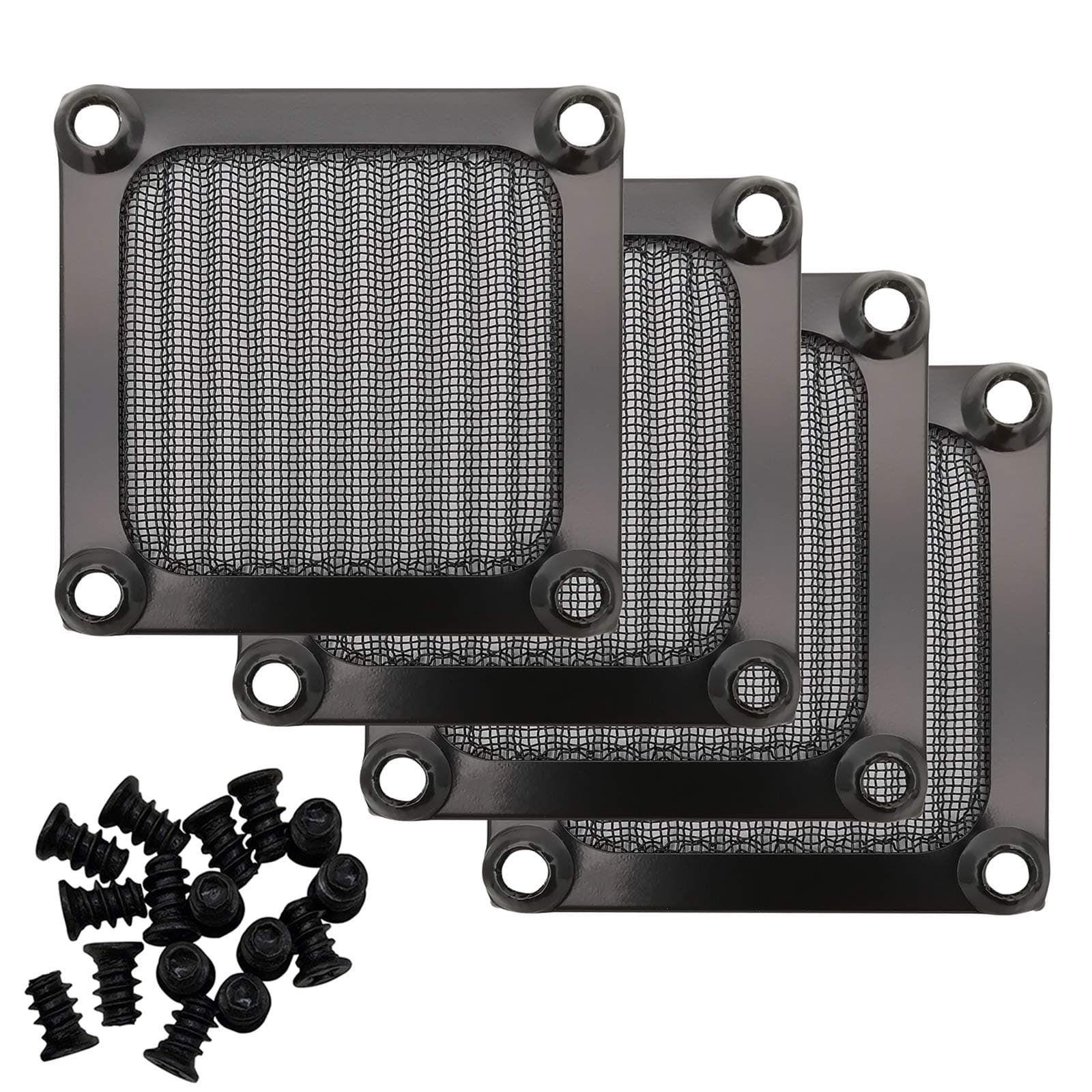 60mm Computer Case Fan Filter Grills with Screws, Aluminum Frame Ultra Fine Stainelss Steel Mesh, Black Color - 4 Pack