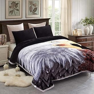 JML Raschel Fleece Blanket King Size, 10.5 Pounds, 87" x94", Plush Korean Syle Raschel Bed Blanket Heavy, 2 Ply A&B Printed, Silky Soft Fluffy Thick Warm for Winter, Eagle/Lion