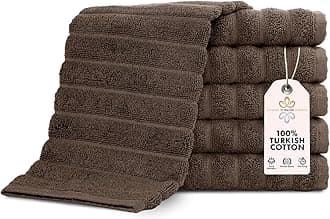 Classic Turkish Towels Combed Cotton Luxury Wash Cloths 13x13 Chocolate Color, Rib Style (Set of 6) Made in Turkey by classicturkishtowels.com
