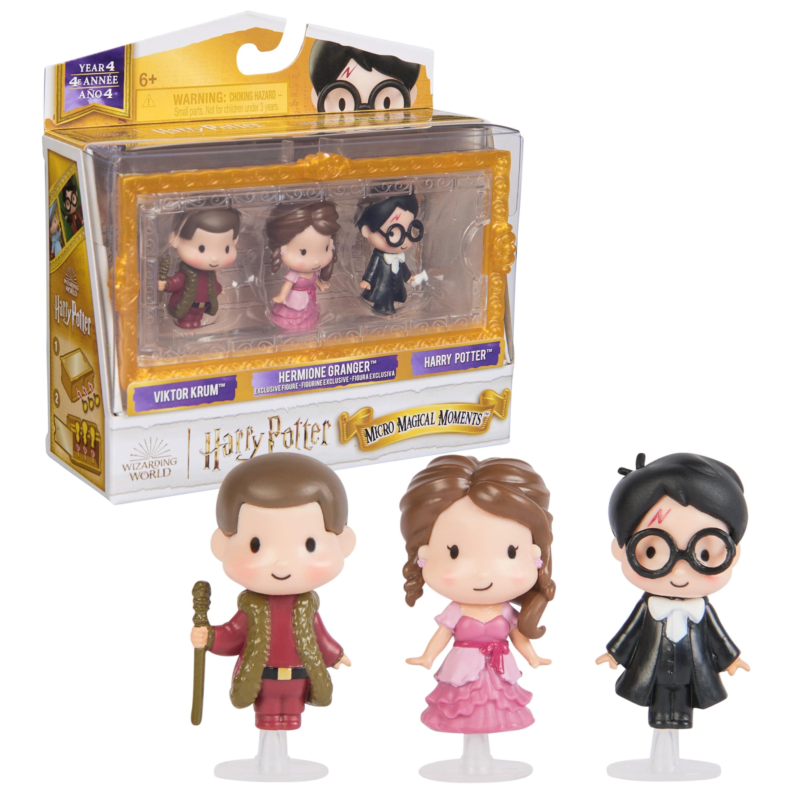 Harry Potter, Micro Magical Moments Year 4 Figure Set with Harry, Hermione, Viktor Krum & Display Case, Kids Toys for Ages 6 and up
