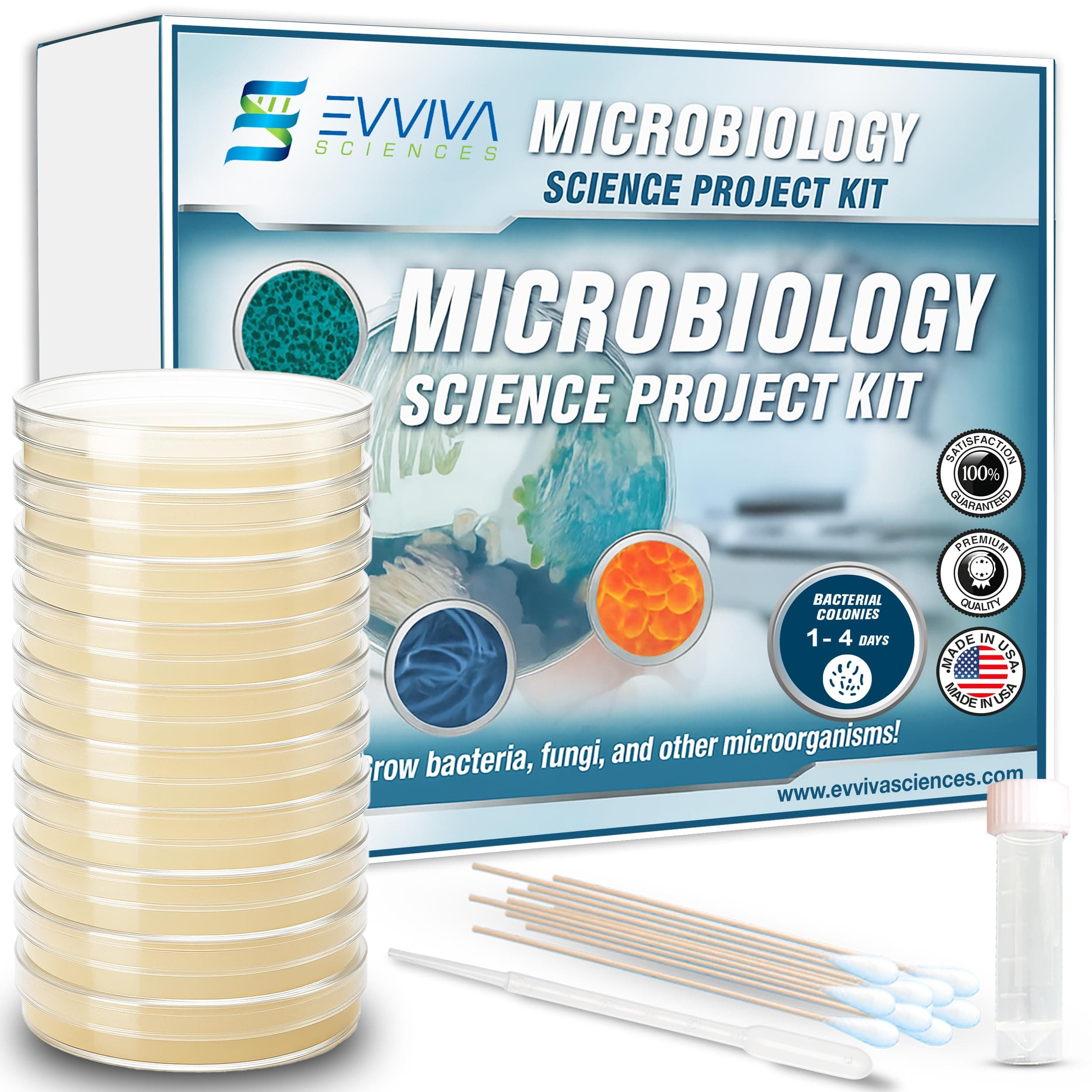 Evviva Sciences Microbiology Science Project Kit, Pre-Poured Agar Plates for Students, Agar Petri Dishes to Learn Microbiology, with Educational Experiment eBook