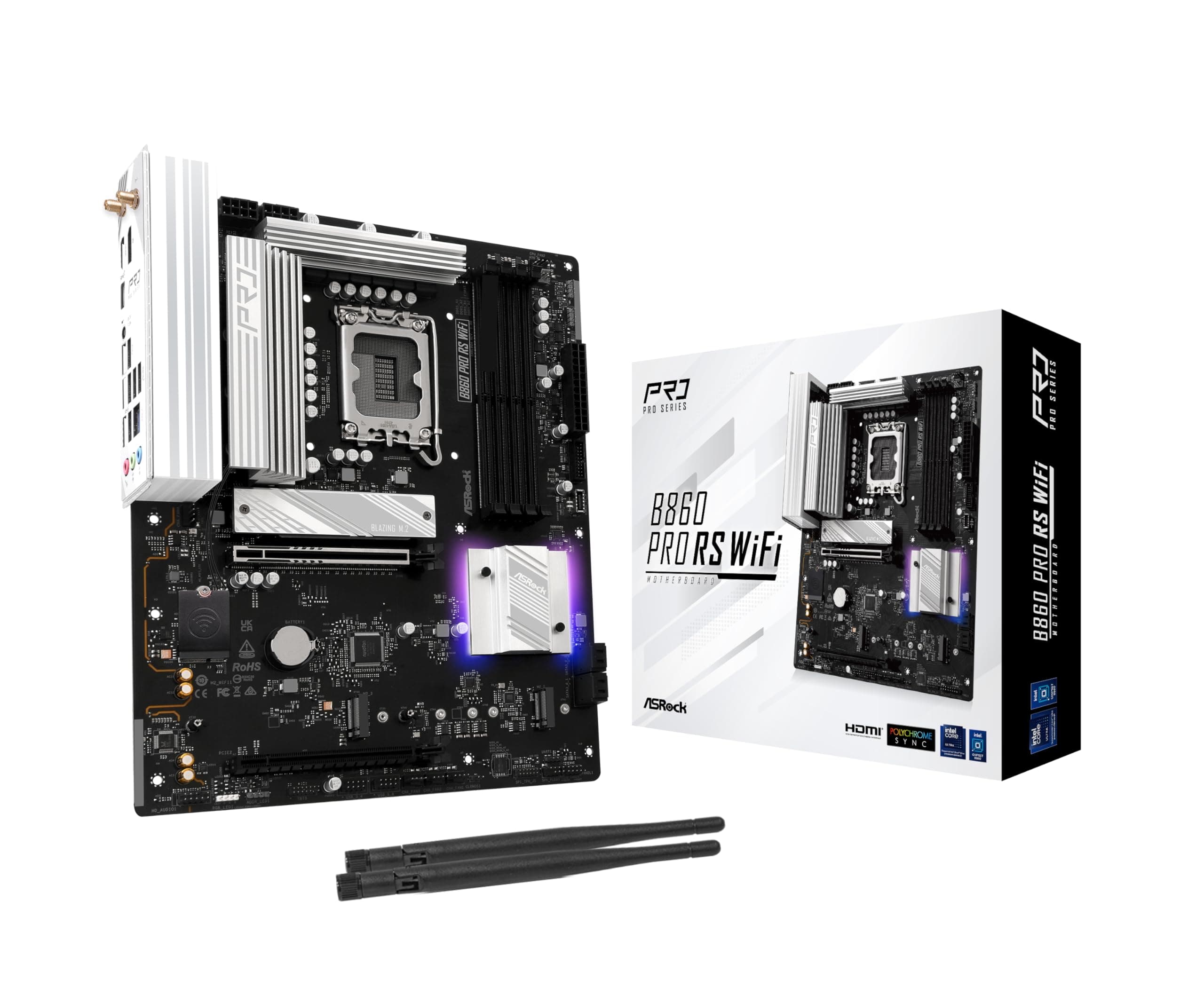 B860 Pro RS WiFi 6E Intel Core Ultra (Series 2) DDR5 up to 8666+ (OC) MHz 256GB M.2 LGA1851 ATX Motherboard BIOS Flashback SATA3 6.0 Gb/s PCIe 5.0 Realtek 2.5G LAN M.2