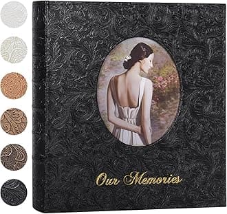RECUTMS Photo Album 4x6 600 Photos, Large Capacity Retro Leather Cover Picture Albums Holds 600 Horizontal and Vertical 4x6 Photos with White Pages for Family Wedding Baby (Black)