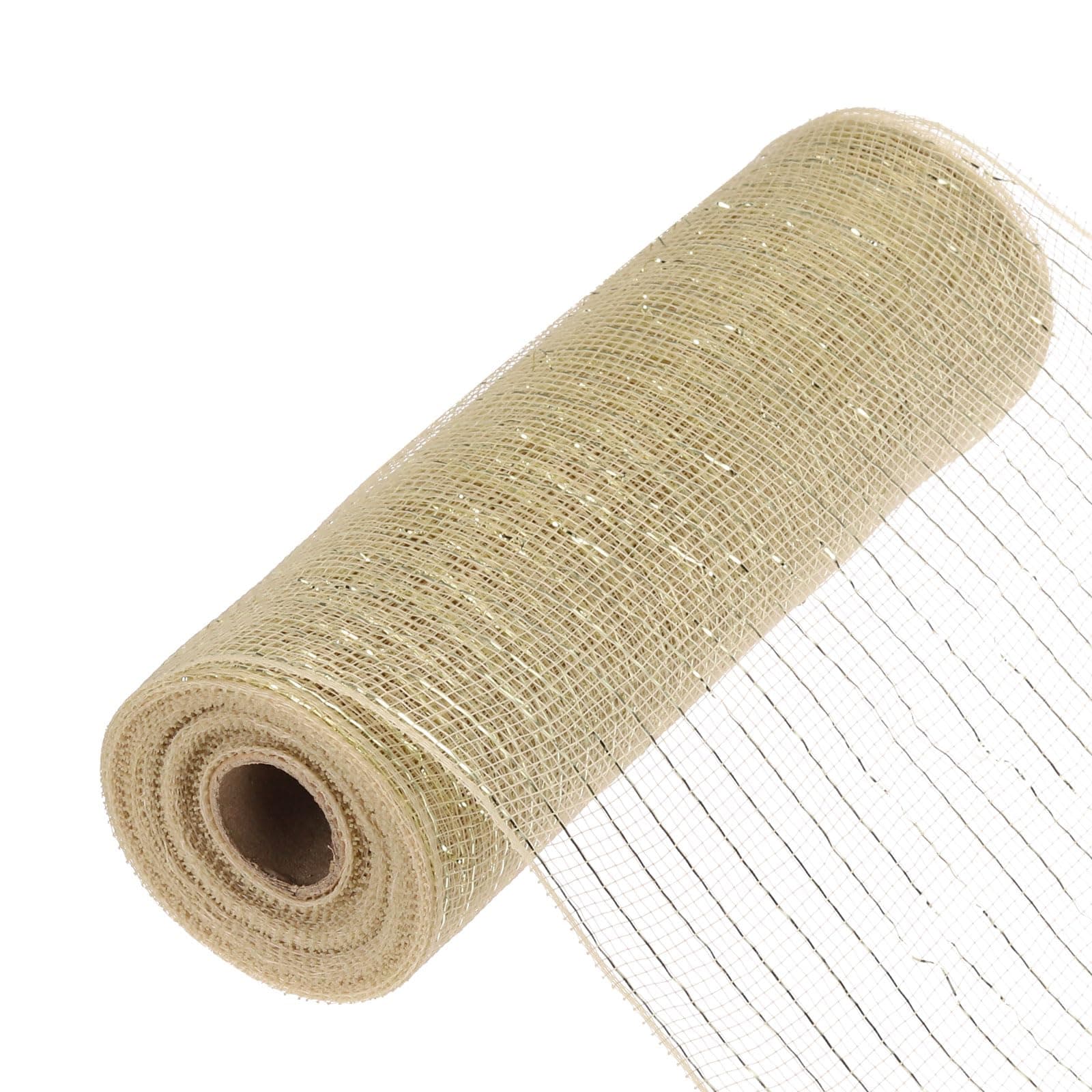 MECCANIXITY 10 Inch Glitter Poly Burlap Mesh for Wreath, Decorative Mesh Fabric Ribbon 10 Yard for Fall Easter Christmas Flower Bow, Champagne & Gold