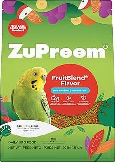 FruitBlend Bird Food, Bird Feed Pellets for Parakeets, Budgies, Parrotlets & Doves, ZuPreem Core Nutrition with Natural Fruit, Parakeet Food, Budgie Feed, Made in USA, (Small, 10 lb Bag)