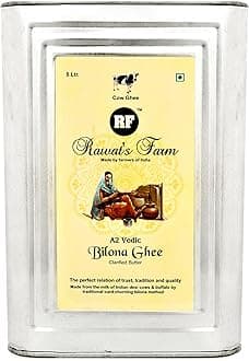 Rawat's Farm A2 Vedic Bilona Cow Ghee 5000 ml | Tin Packaging | Curd Churned Bilona Ghee | Government Laboratory Passed | 100% Natural | Immunity Booster | Good for Heart |