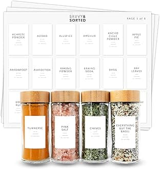 Spice Jar Labels Preprinted - Minimalist Black Text White Label - Fit Round or Rectangle Spice Jars - Herb Seasoning Kitchen Labels Pantry Organization - Waterproof Spice Labels Stickers