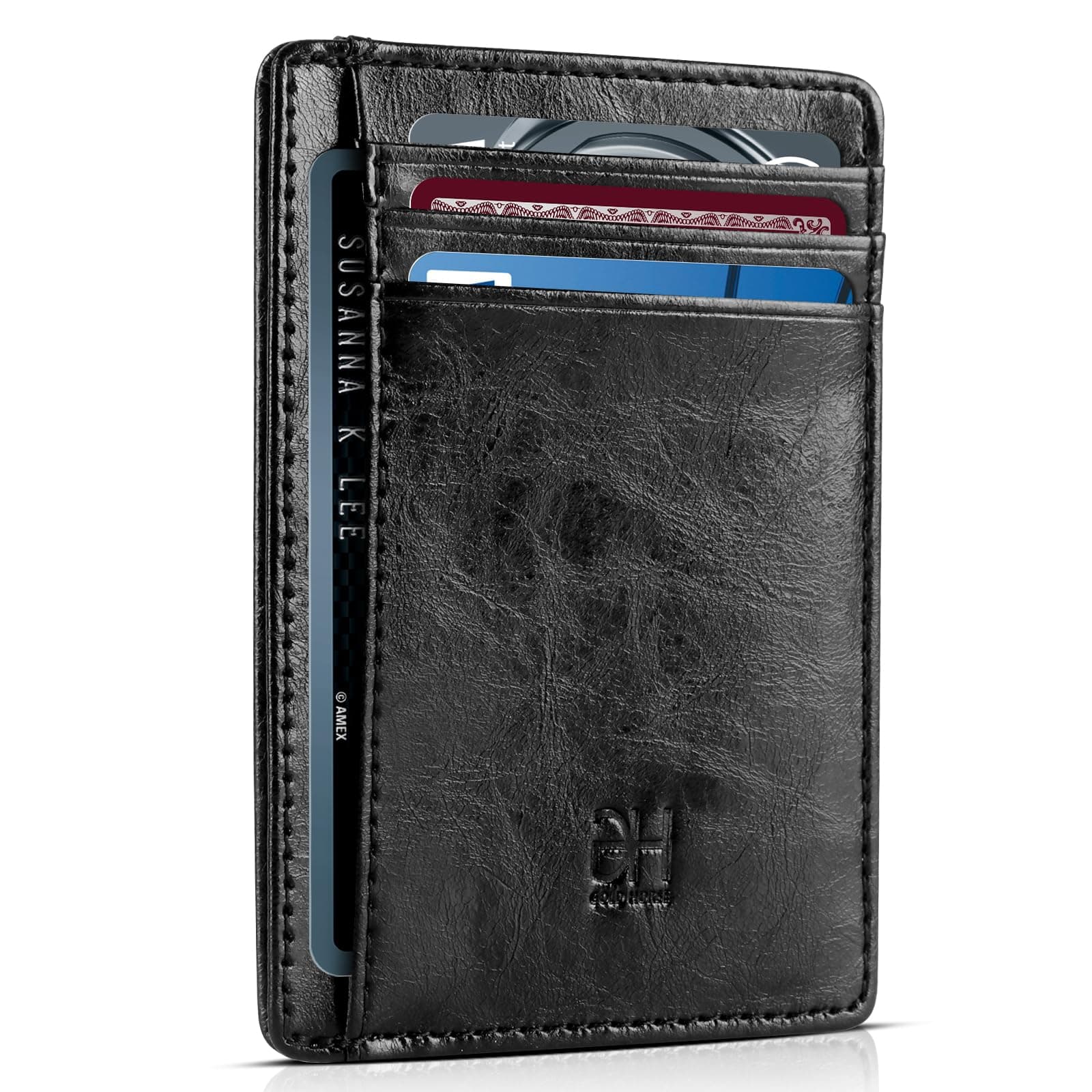 GH GOLD HORSESlim RFID Blocking Card Holder Minimalist Leather Front Pocket Wallet for Women