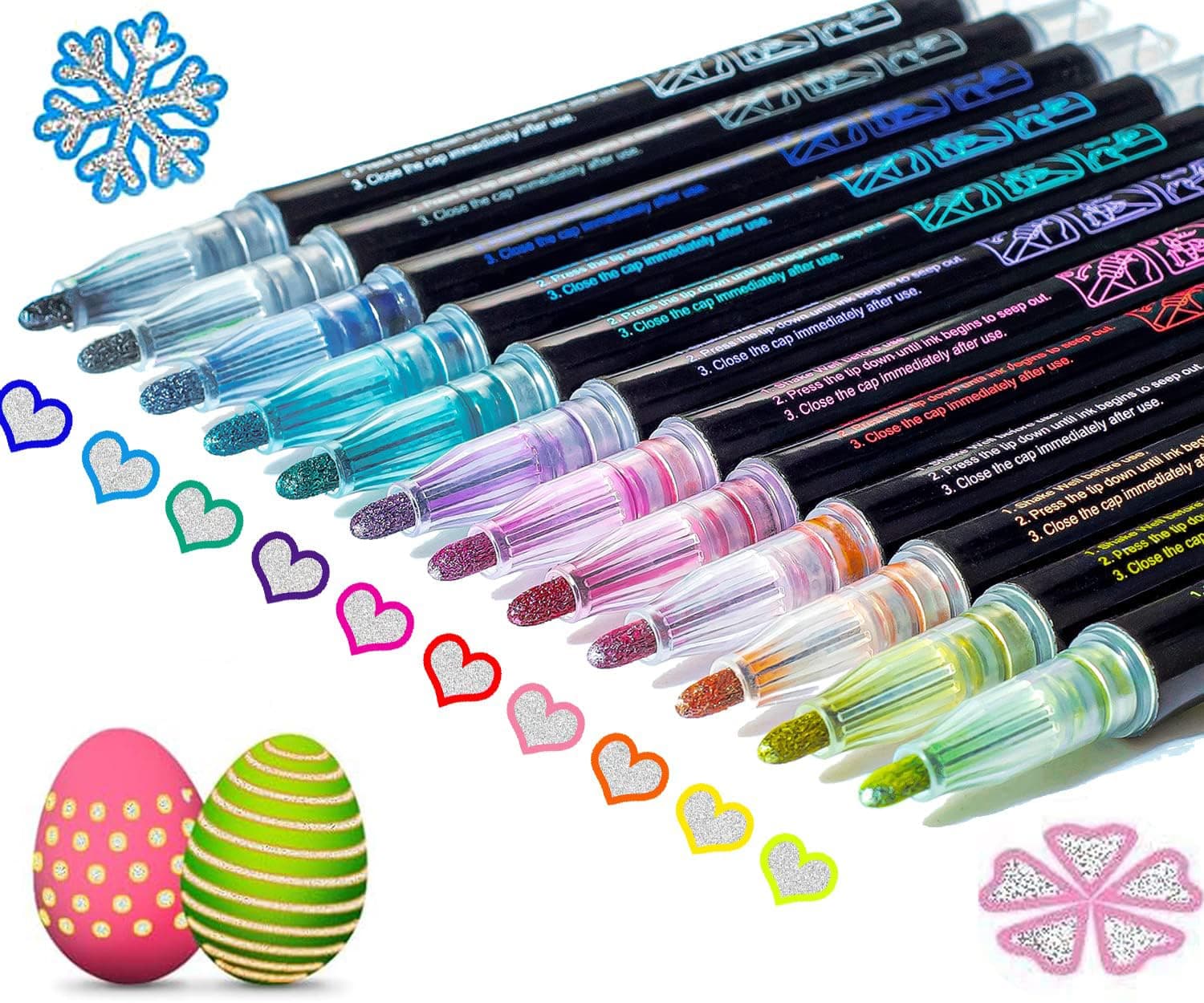 Easter Gifts For Kids, 12 Glitter Pens Metallic Outline Paint Markers Pens, Arts Crafts Supplies Scrapbooking, Kids Teenage Girls Birthday Presents Teen Girls Gifts 4 5 6 7 8 9 10 11 12 13 Year Old
