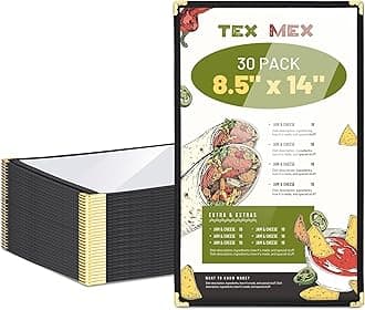 WeChef 30 Pack Restaurant Menu Covers 8.5x14" Menu Holder with Metal Corners Single Page 2 Views PVC Transparent Restaurant Menu Holder Book Cafe Hotel Bar Black