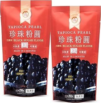 WuFuYuan Tapioca Boba Pearls, Black Sugar Flavor, Ready To Cook In 5 Minutes Or Microwaves In 3 Minutes, 8.8 Oz. (2 Pack)