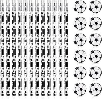 AUAUY Football Pencils - 12 PCS Wooden Soccer Pencils with 12 Football Erasers - Unsharpened, Suitable for Home, School, Sports, Stationery Gifts, Office Supplies