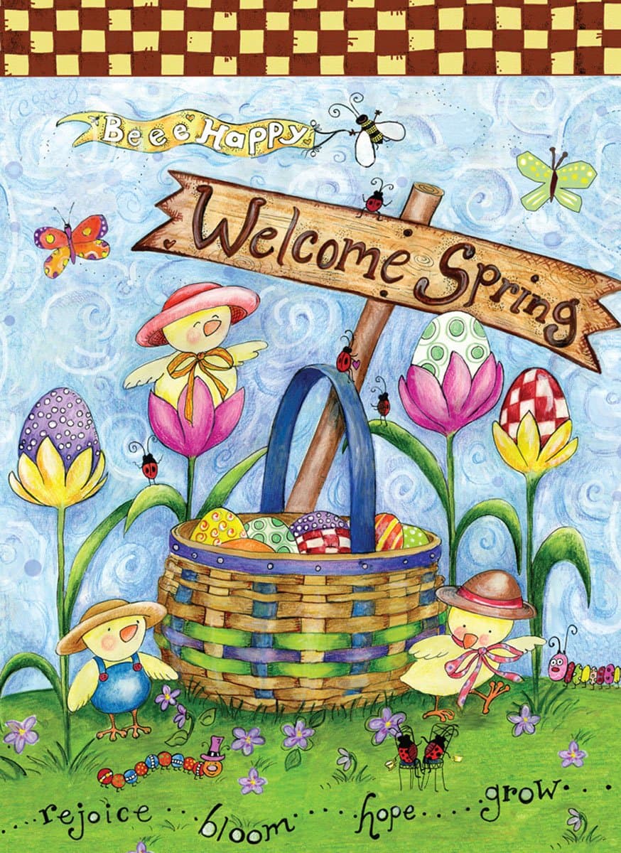 Welcome Spring Basket Garden Flag Easter Eggs Flowers Butterfly Chick 12.5"x18"