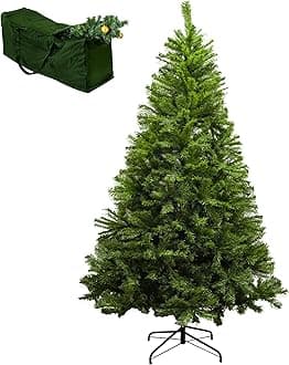 Christmas Tree - Artificial Christmas Trees with Lush Pine Tips | Bushy & Slim Xmas Tree - Sturdy Metal Stand & Free Storage Bag - Available In (3ft, 4ft, 5ft, 6ft, 7ft)
