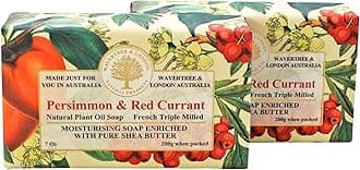 Wavertree & London Persimmon & Red Currant Scented Natural Soap Bars (2 Bars), 7 oz Moisturizing French Triple Milled Soap Bars enriched with shea butter, Plant Oil Bath & Body Soap for Women & Men