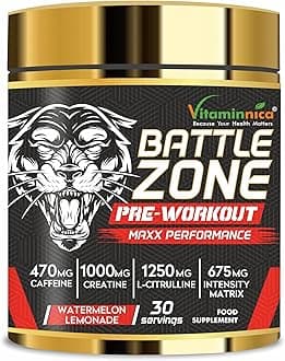 Vitaminnica Battle Zone Pre Workout| Beta Alanine Sports Nutrition | Best Energy Drink Supplements- 30 Servings (Watermelon Lemonade)