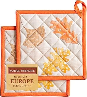 Maison d' Hermine Colors of Autumn 100% Cotton Pot Holders for Barbecue, Baking, Oven, Microwave, Grilling, Thanksgiving, Christmas, 20cm x 20cm