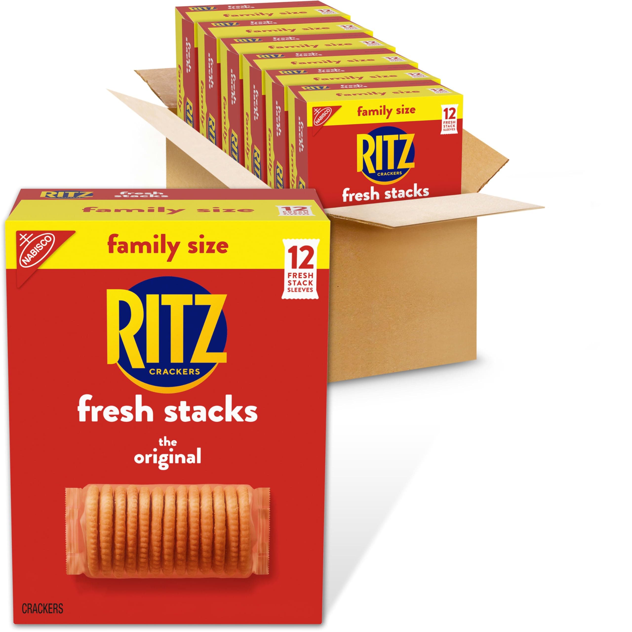 RITZ Fresh Stacks Original Crackers, Bulk Travel Snacks, Family Size, 6 Boxes (72 Multi Snack Packs)