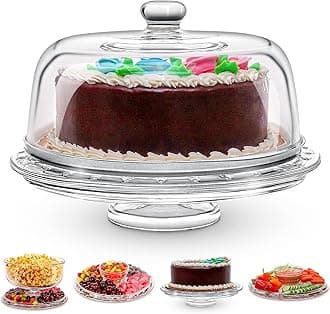 Homeries Glass Multi-Functional Cake Stand with Lid, Large Cake Display Stand & Dome - 6 in 1 Serving Platter