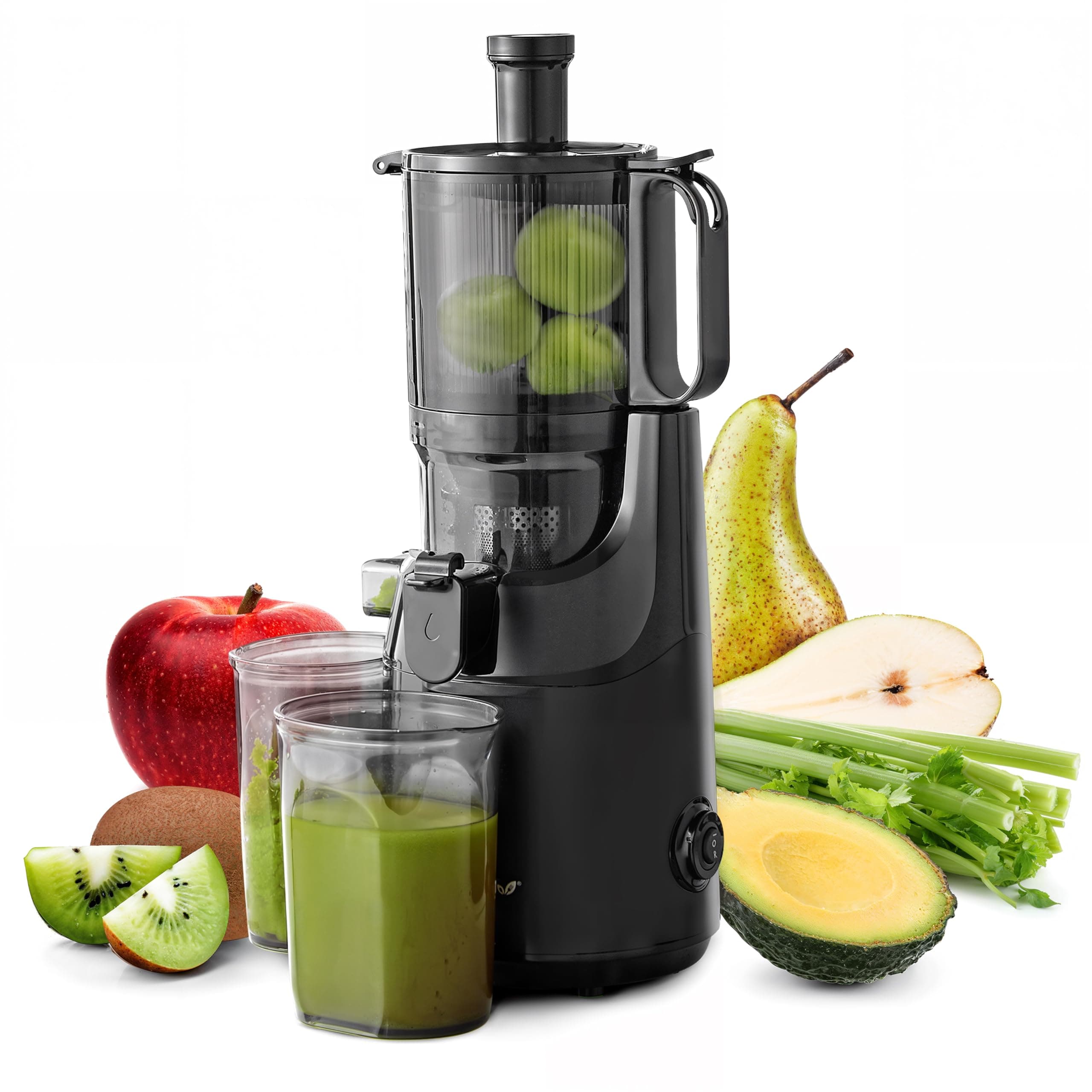 Elite Gourmet EJX320 Big Mouth Whole Fruit 5.2” Self-Feeding Chute, Cold Press Masticating Slow Juice Extractor, Hands-Free, Less Prep, Easy to Clean, Impact Resistant BPA Free Tritan, Black