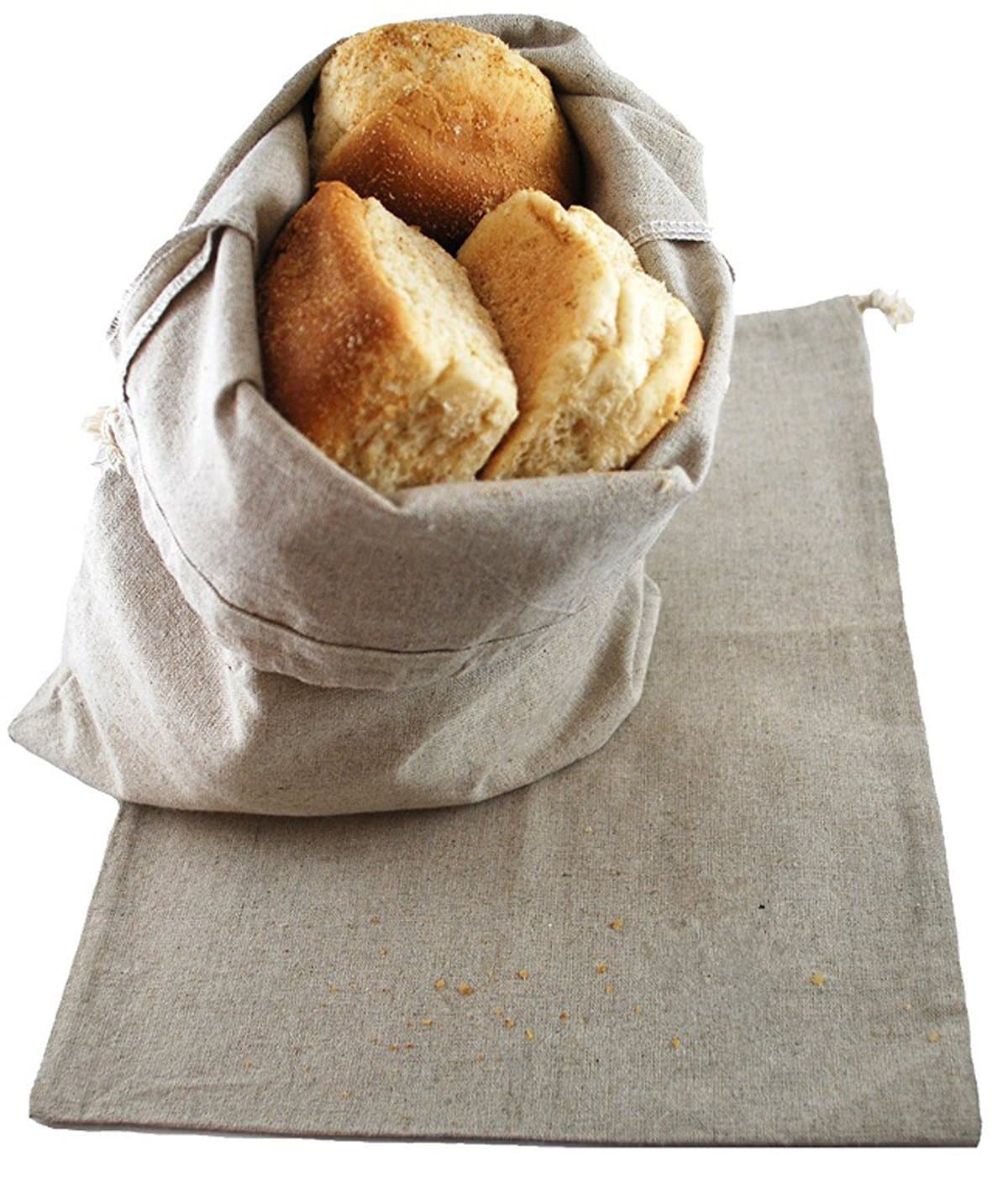 Lino Mantra - 2 Pack Linen Oversized Bread bags Reusable 16 x10 IN for Homemade Bread, Food Storage, Shoe Bag, Gift Bag for Housewarming & Weddings. Made from breathable Flax Cotton (20% Linen 80% Cotton)